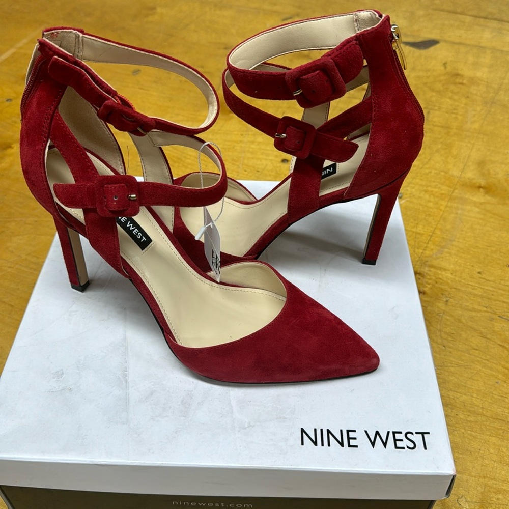 Nine West Tereza Dress Pumps Red Suede Ankle Strap